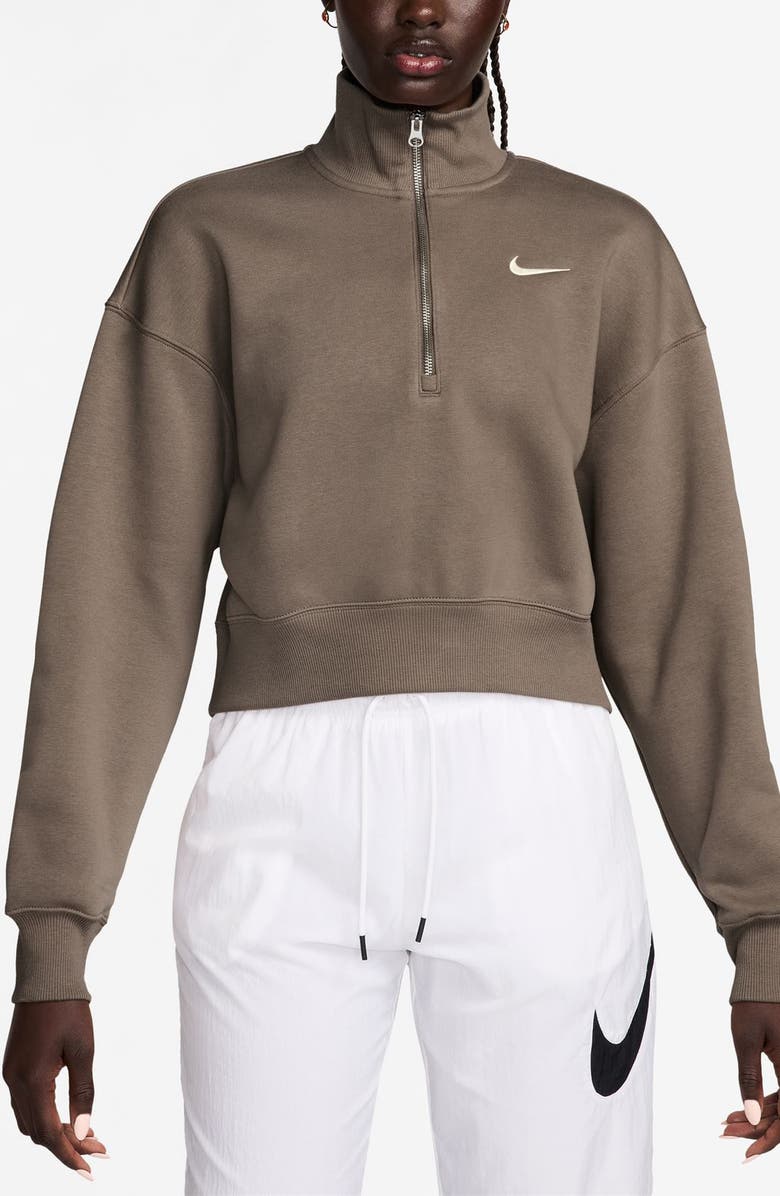 Nike Sportswear Phoenix Fleece Crop Sweatshirt, Main, color, Mink Brown/ Sail
