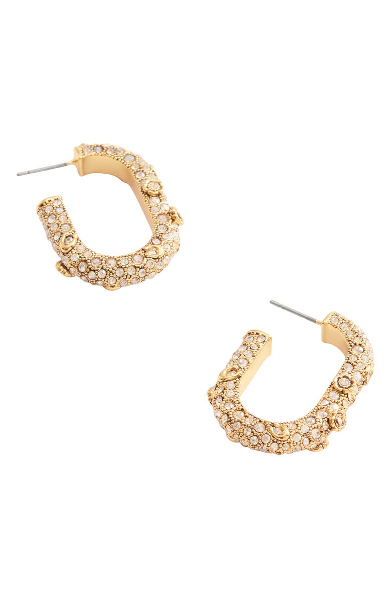 COACH Pavé Crystal Floral Oval Hoop Earrings, Alternate, color,