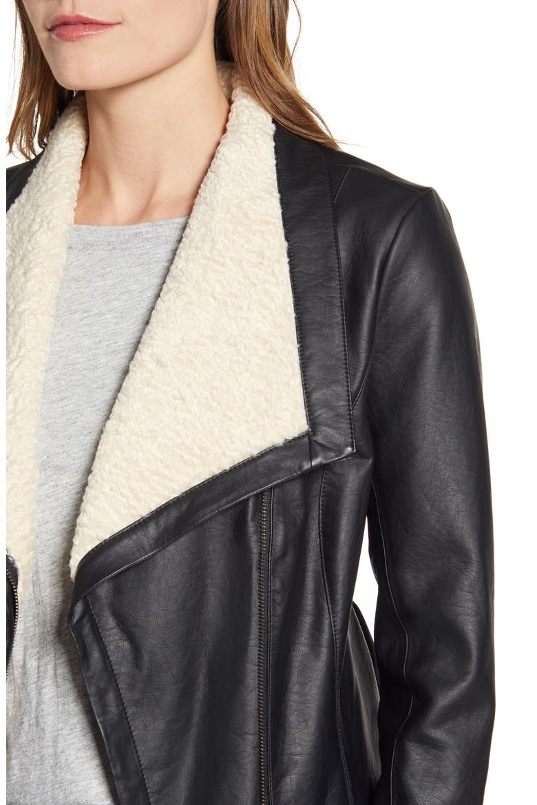 Faux Leather & Faux Fur Moto Jacket, Alternate, color, BLACK IVORY COMBO
