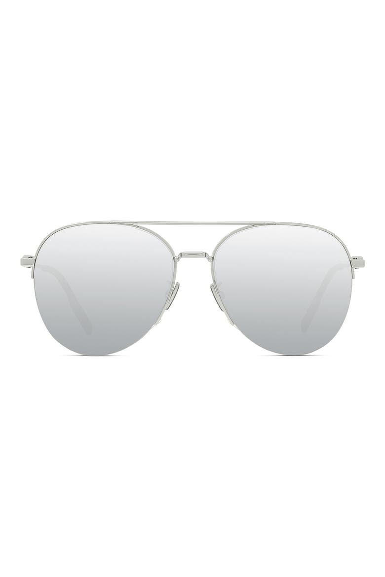 Dior180 59mm Aviator Sunglasses, Main, color, SHINY PALLADIUM / SMOKE MIRROR