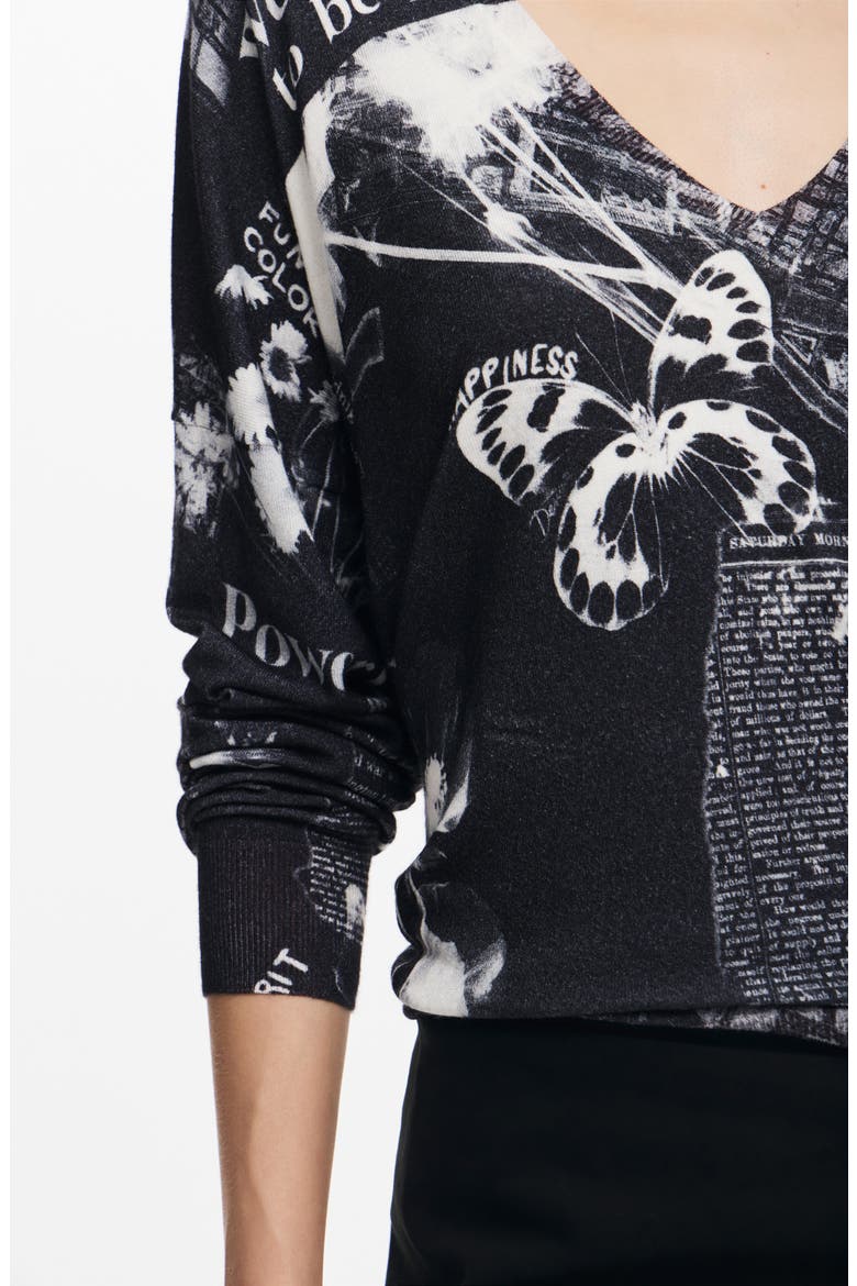 Kawartha Lakes Print V-Neck Sweater, Alternate, color, BLACK
