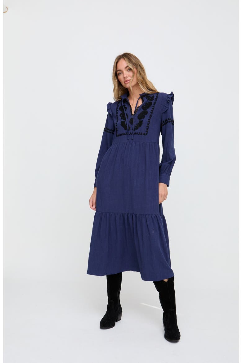 Lulu Embroidered Maxi Dress, Main, color, Navy