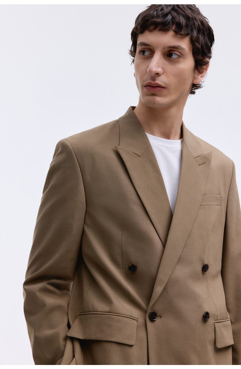 H&M Relaxed Fit Double-breasted Jacket, Alternate, color, Dark Beige