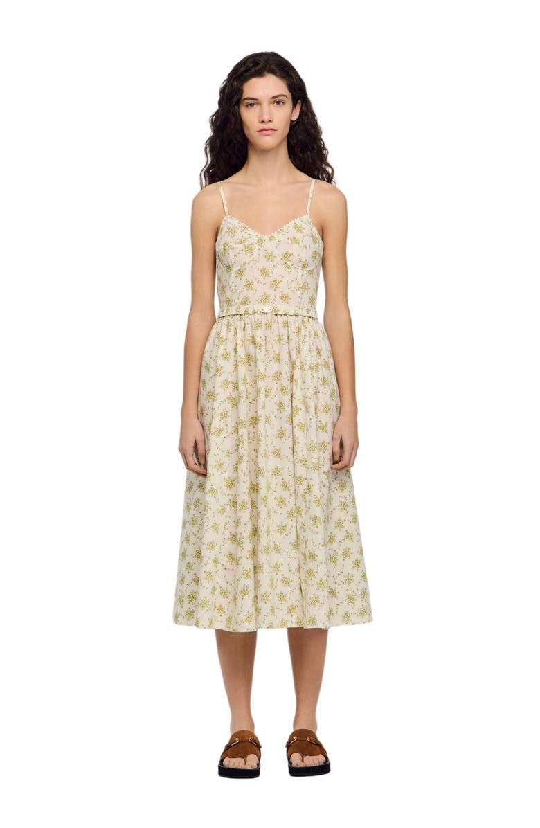 SANDRO Floral maxi dress with straps, Main, color, Olive / Ecru