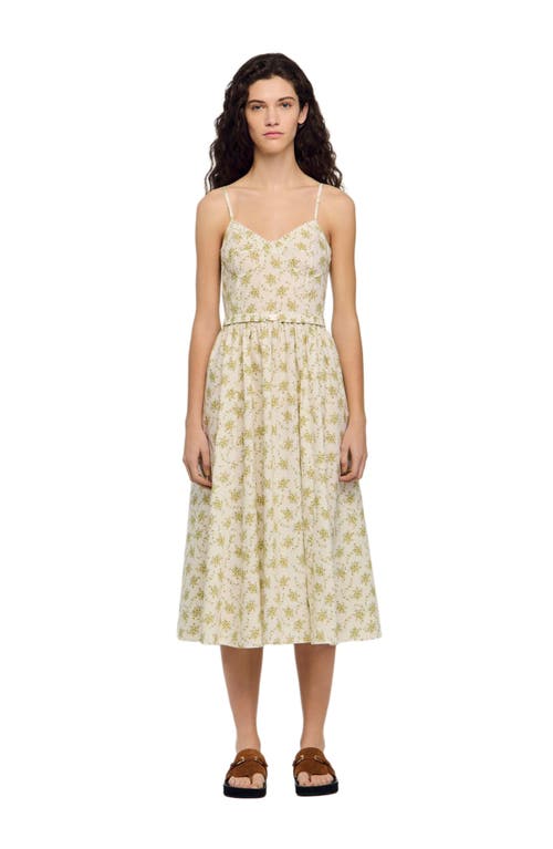 SANDRO Floral maxi dress with straps in Olive/ecru at Nordstrom, Size 40