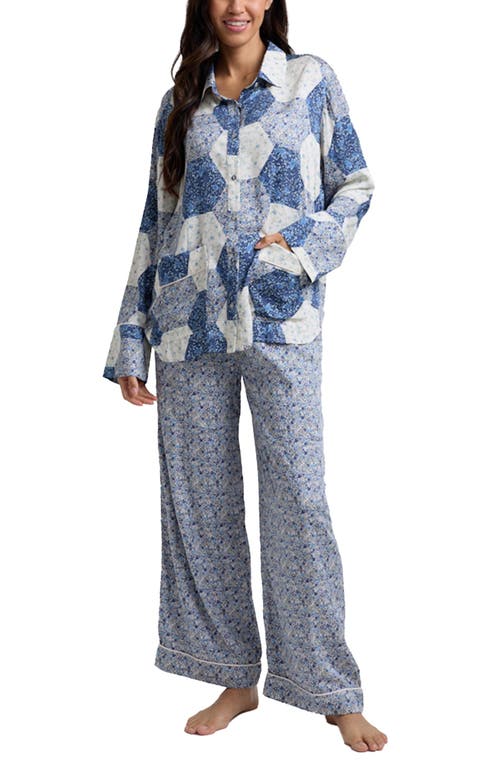 Lily And Lionel London Evie Long Sleeve Print Pajama Set In Blue