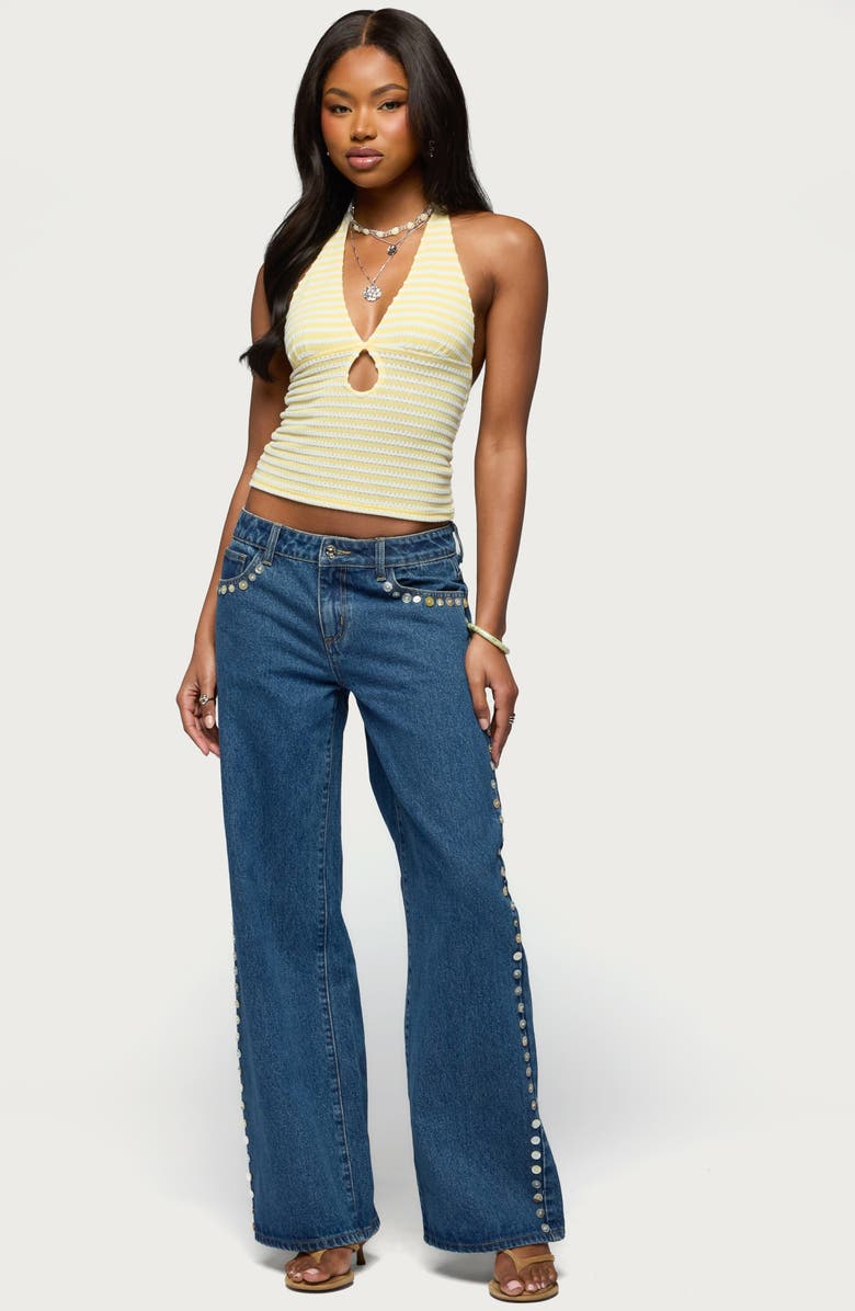 EDIKTED Maylah Stripe Knit Keyhole Halter Top, Alternate, color,