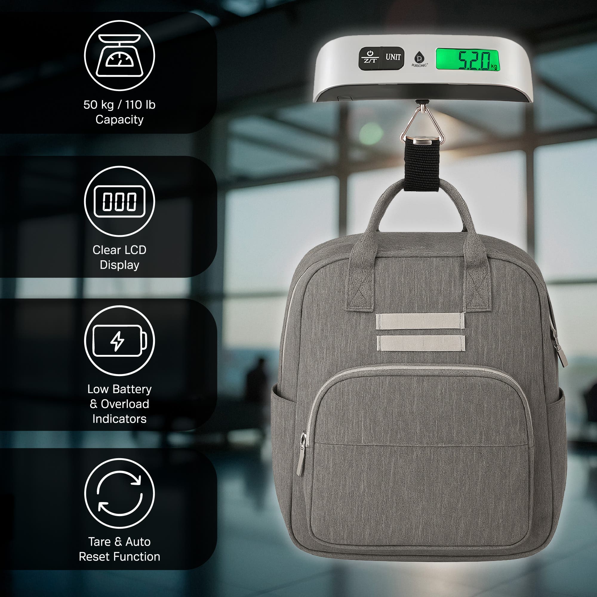 PURSONIC Portable Electronic Luggage Scale, Alternate, color, Black