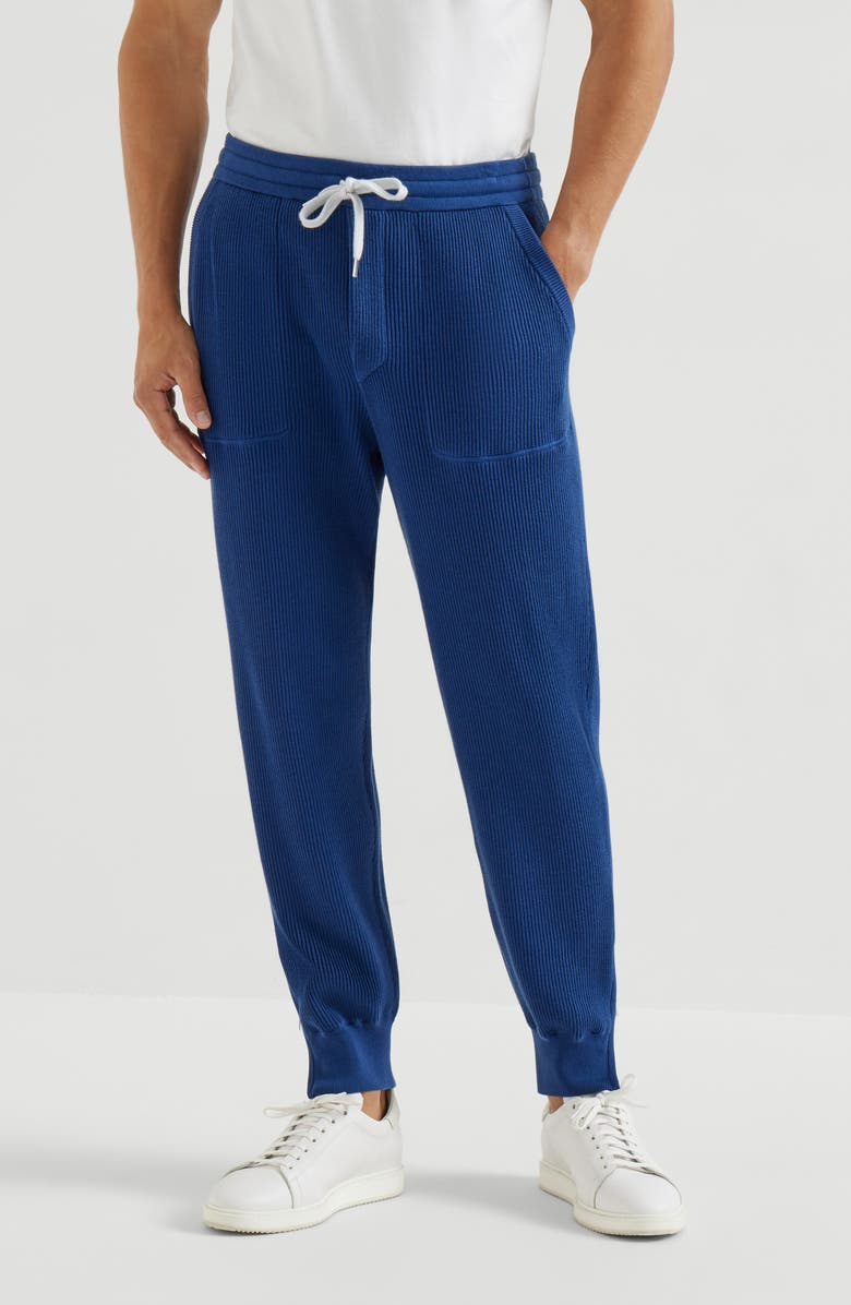 Brunello Cucinelli Cotton knit trousers, Alternate, color, Avio Blue