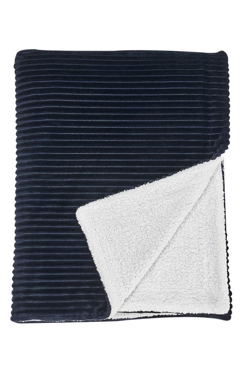 Plush Ribbed Velvet Reversible Faux Shearling Throw Blanket