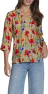 APNY Print Tassel Split Neck Chiffon Top