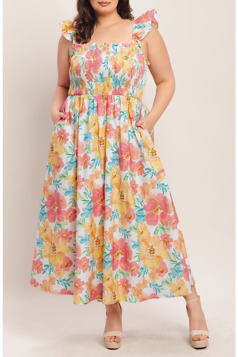Floral Ruffle Strap Cotton Fit & Flare Maxi Dress, Alternate, color, MULTI FLORAL