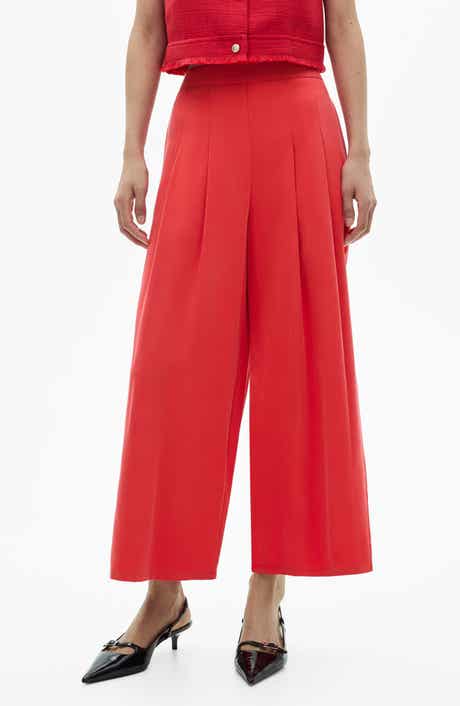 MANGO Pleat Front Wide Leg Palazzo Pants