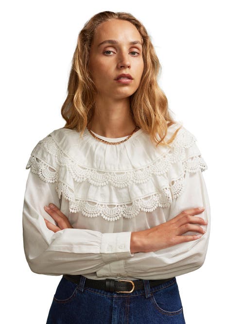 Ro&zo Crochet Double Frill Blouse In White