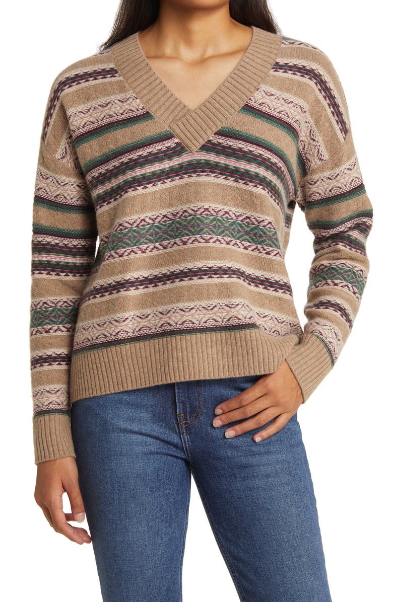 Faherty Highland Fair Isle V-Neck Sweater, Main, color, 