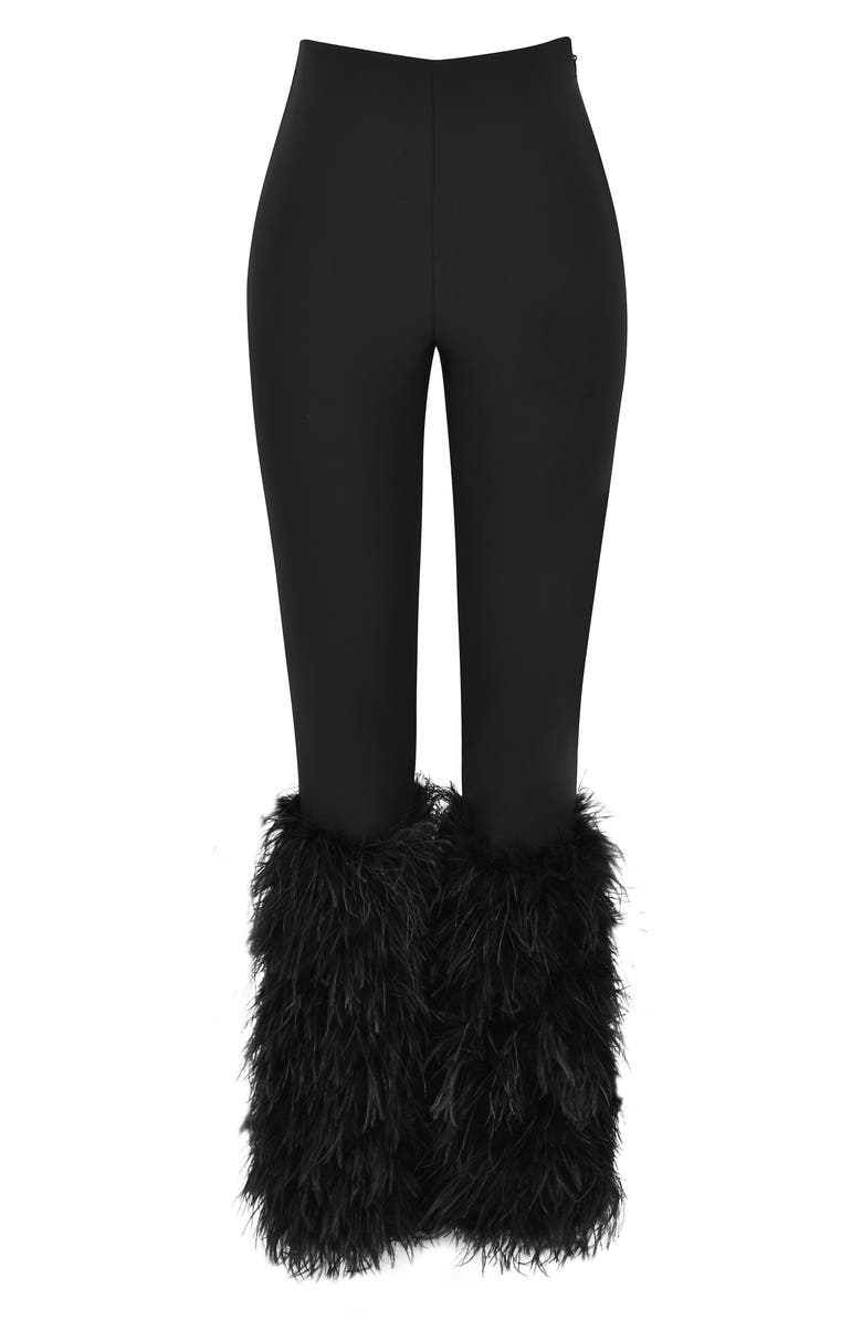 HOUSE OF CB Nicolette Feather Trim Pants, Alternate, color, Black