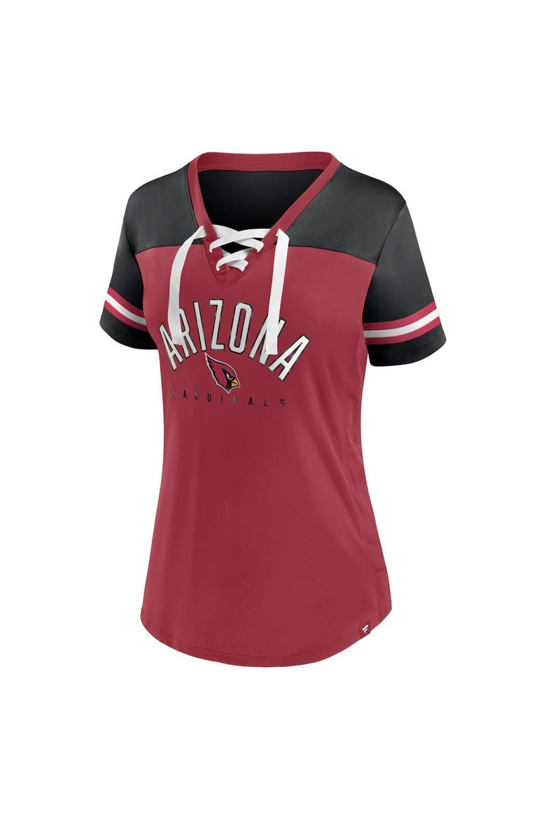 Women's Fanatics Branded Cardinal/Black Arizona Cardinals Blitz & Glam Lace-Up V-Neck Jersey T-Shirt, Alternate, color, Cardinal