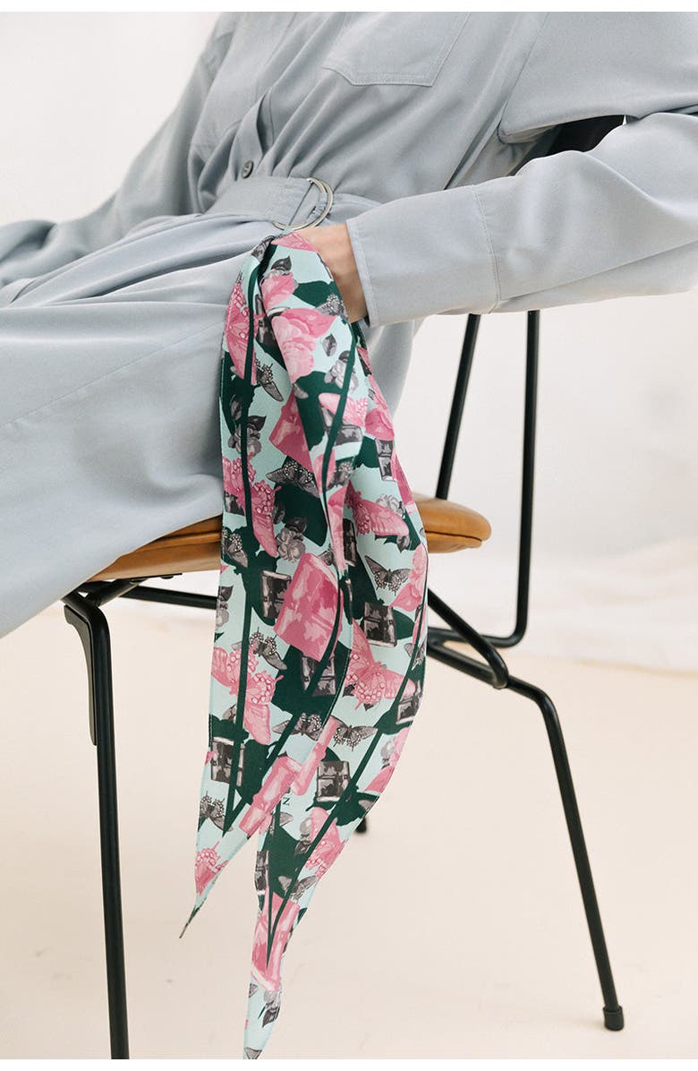 Lost Pattern NYC "Lady Butterfly" Silk Diamond Neckerchief, Alternate, color, Green