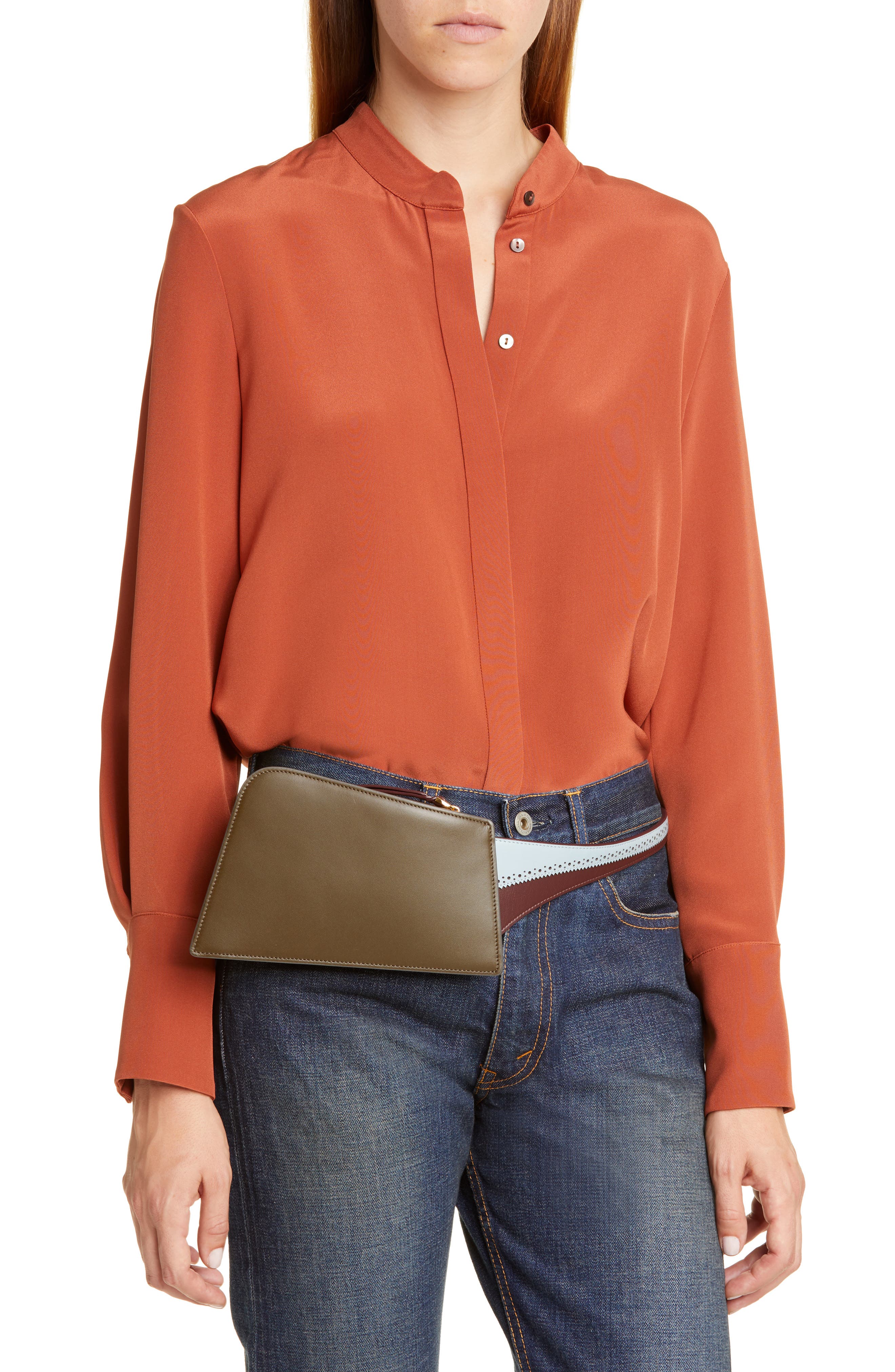 the VOLON Dia Asymmetrical Convertible Leather Belt Bag, Alternate, color, 