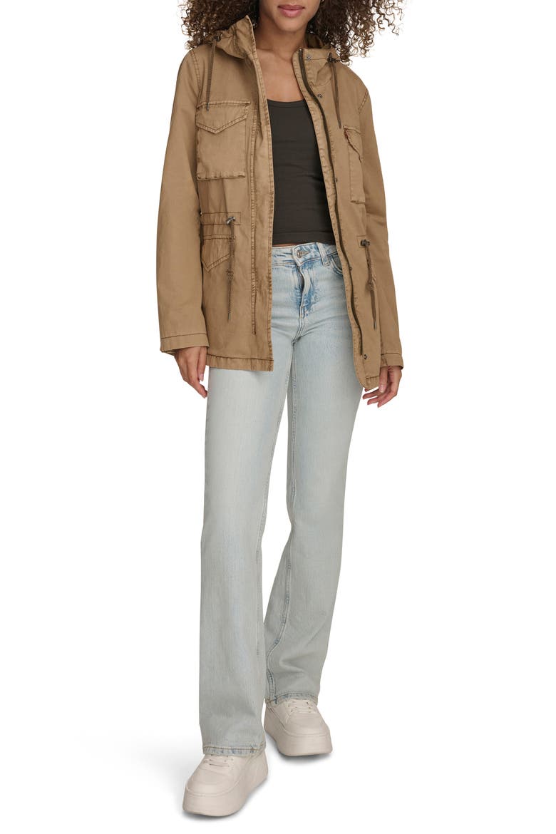 Military Four-Pocket Zip Hooded Jacket, Alternate, color, CAMEL