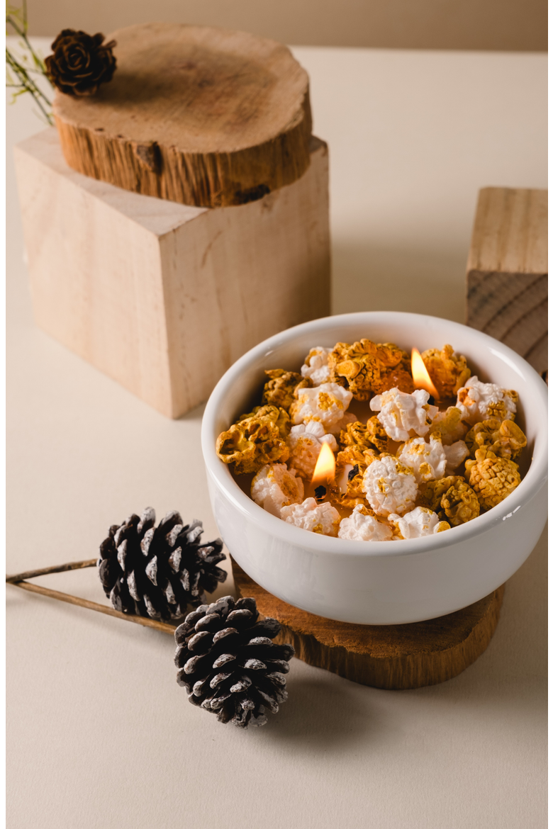 Popcorn Candle Bowl, Alternate, color, Buttery Yellow Popcorn