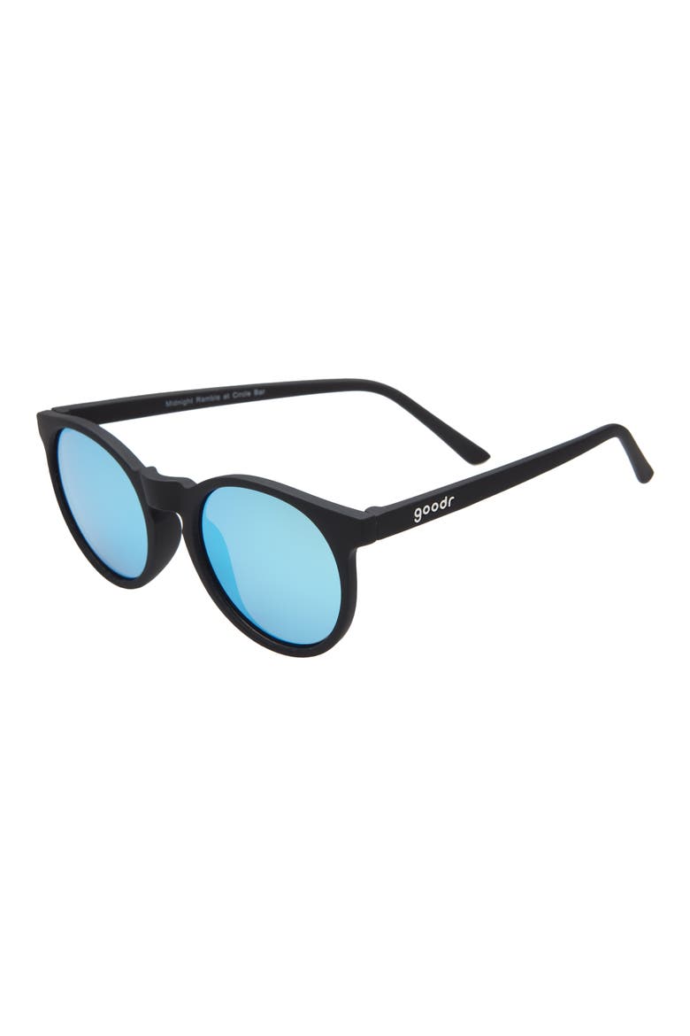 Midnight Ramble at Circle Bar 49mm Mirrored Polarized Round Sunglasses, Alternate, color, BLACK/BLUE