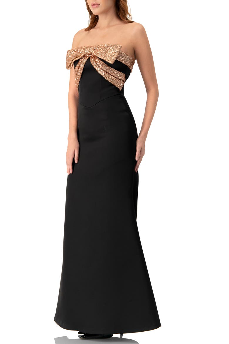 Long Strapless Dress with Sequin Bow, Alternate, color, Black