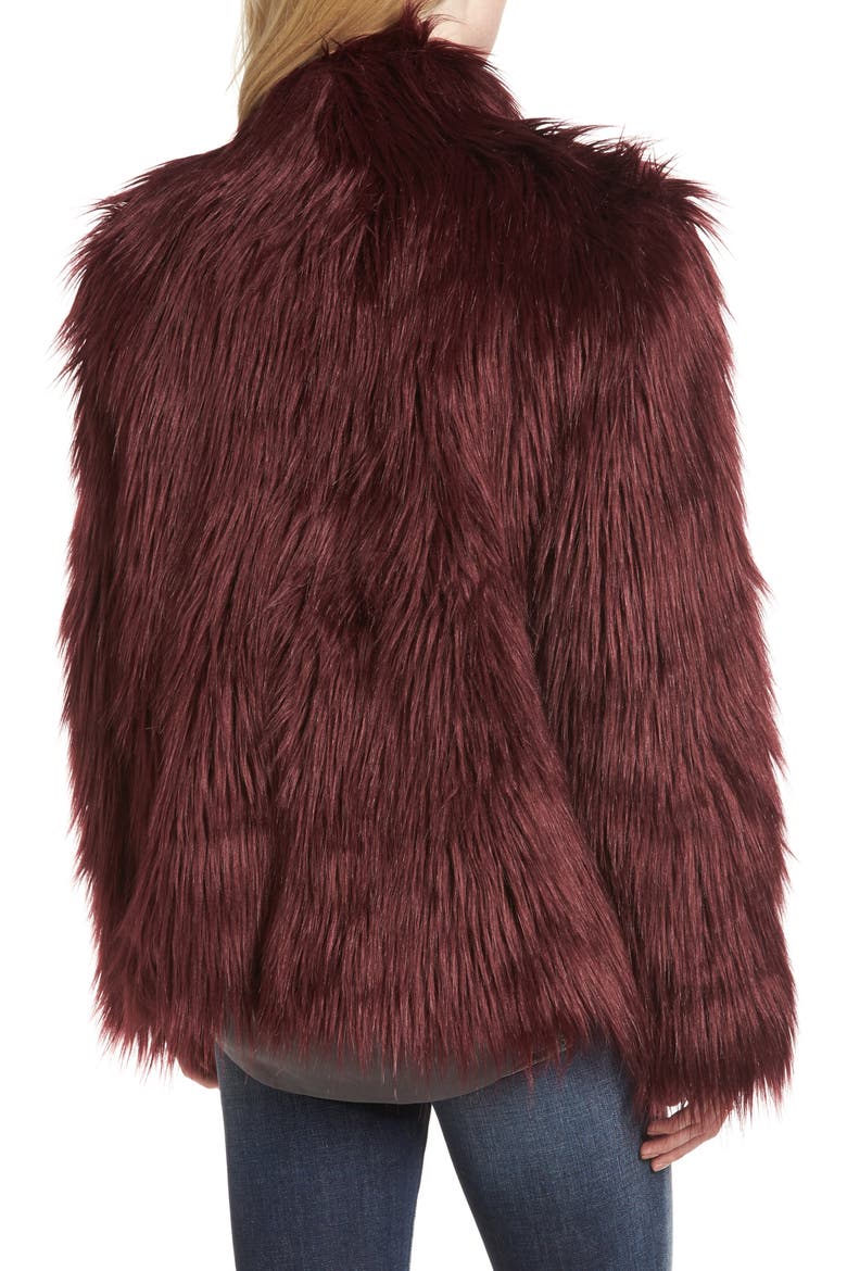 Faux Fur Jacket, Alternate, color, BURGUNDY