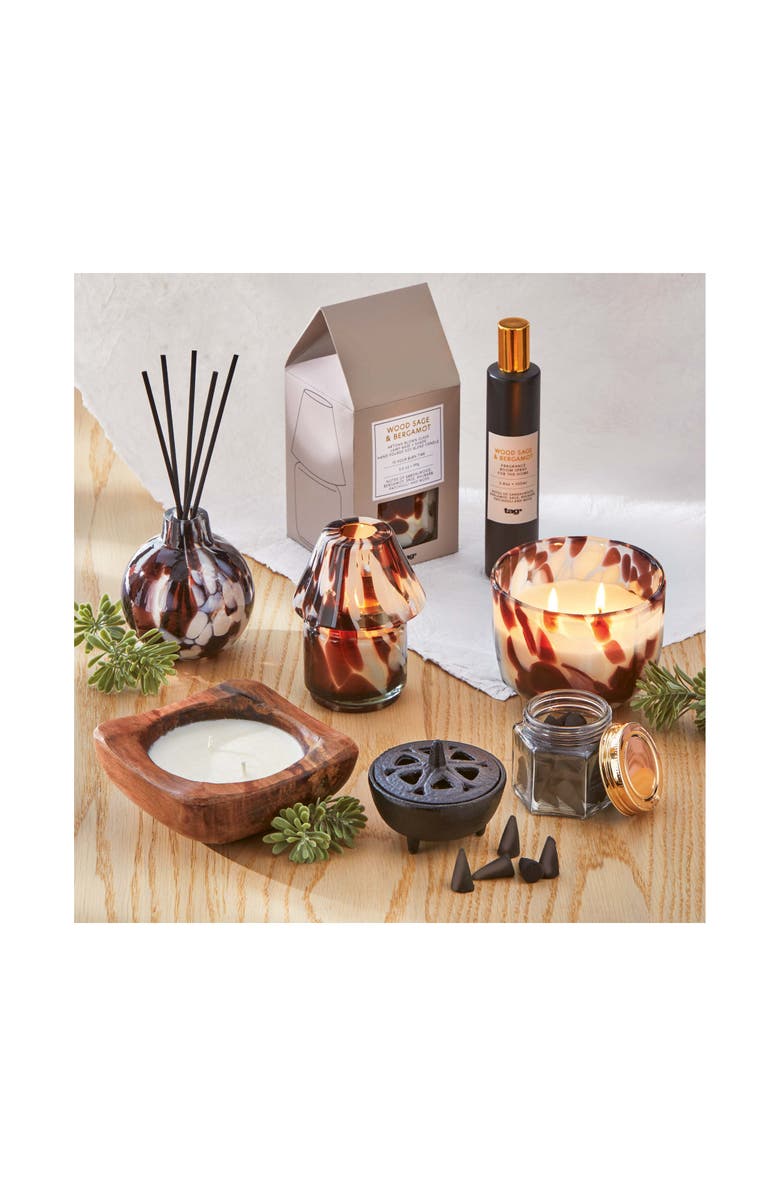 tag Wood Sage Bergamot Tortoise Candle Brown Glass Confetti, Alternate, color, Brown