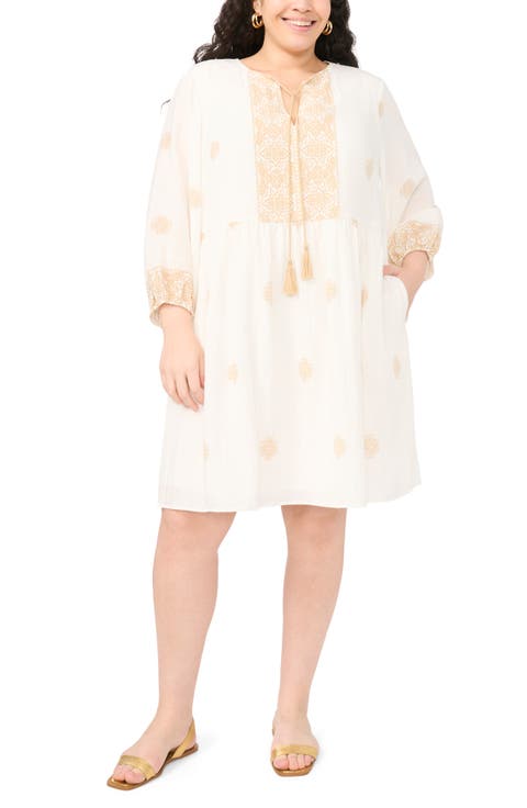 Medallion Print Split Neck Minidress (Plus Size)