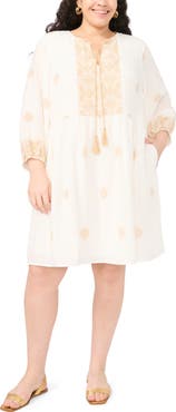 Vince Camuto Medallion Print Split Neck Minidress