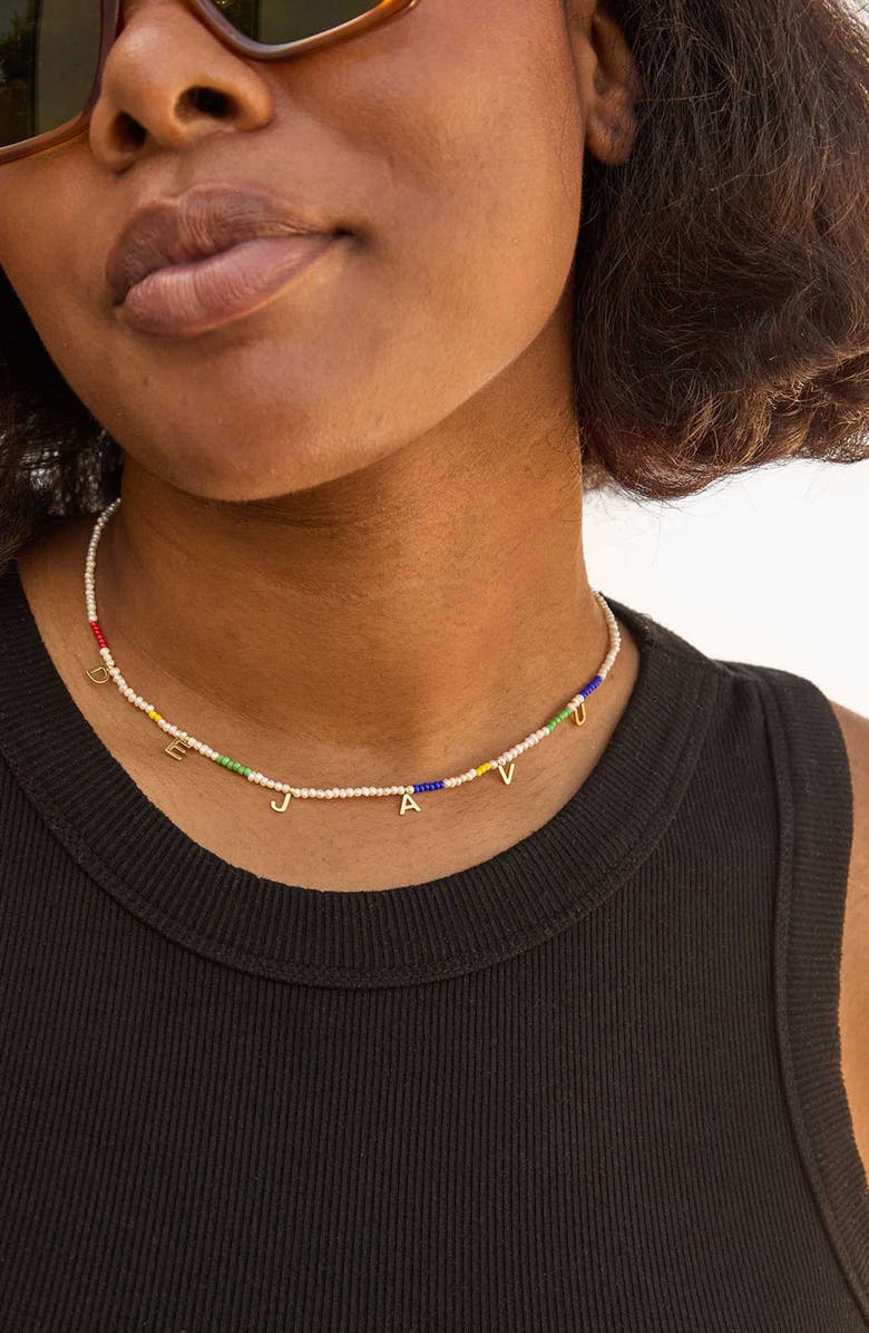 Clare V. Déjà Vu Beaded Charm Necklace, Alternate, color, Cream