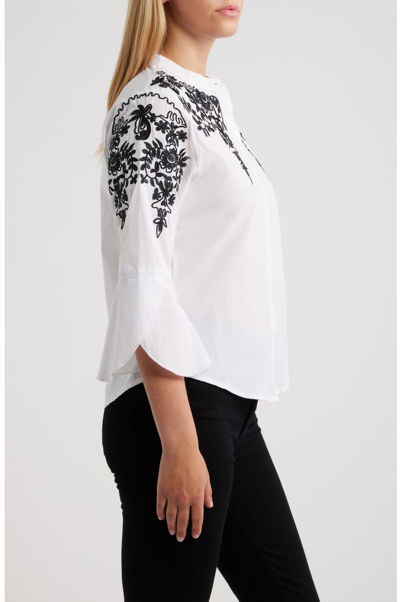 Veronique Embroidered Cotton Button-Up Shirt, Alternate, color, WHITE