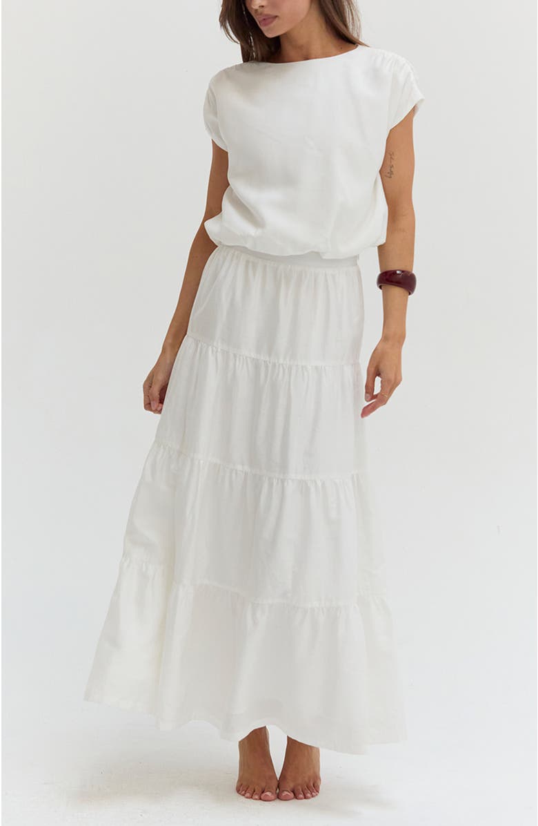 CRESCENT Tiered Tencel Maxi Skirt, Alternate, color, White