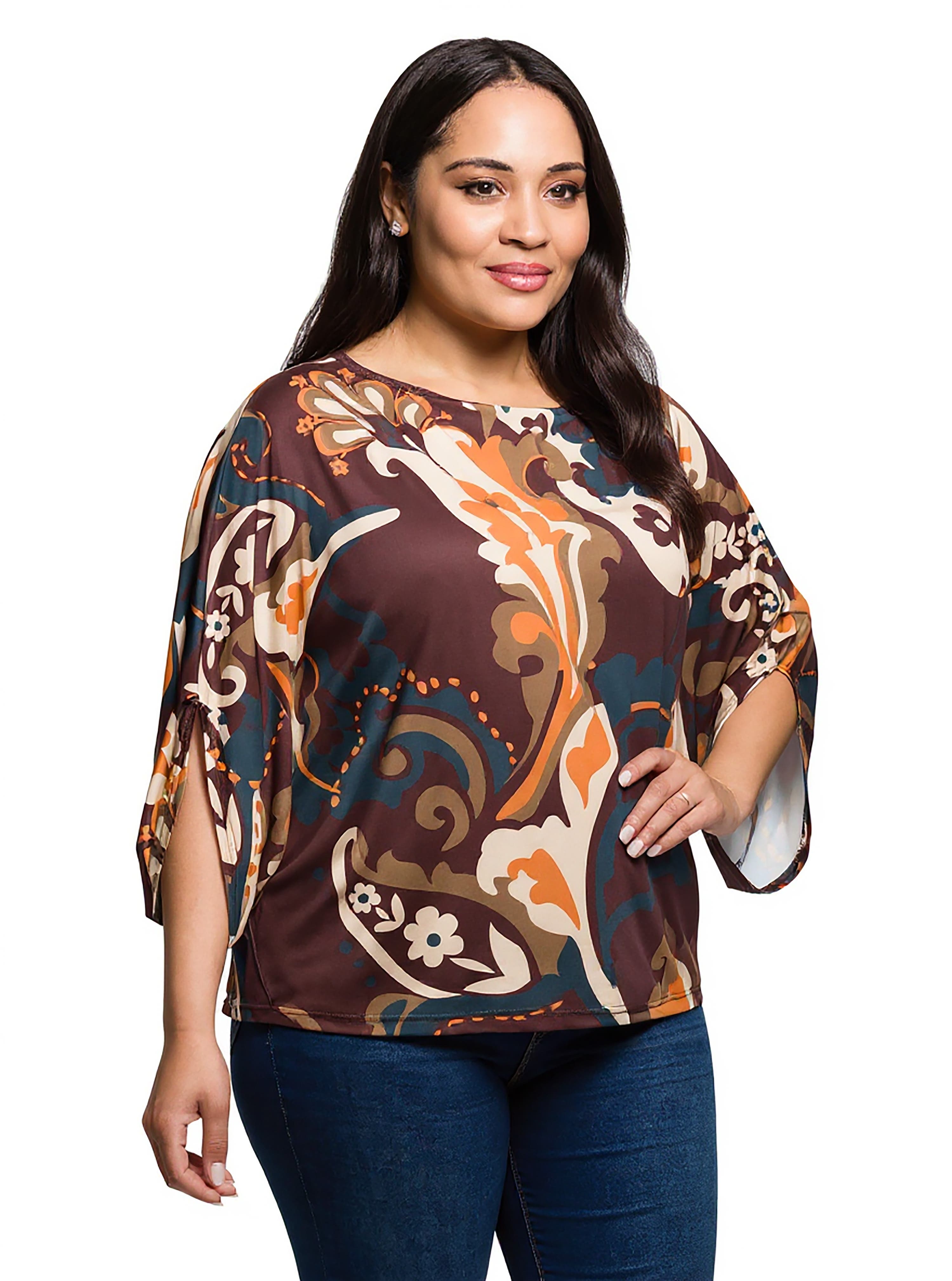 Curvy Essential Paisley Print Dolman Sleeve Top - image 2