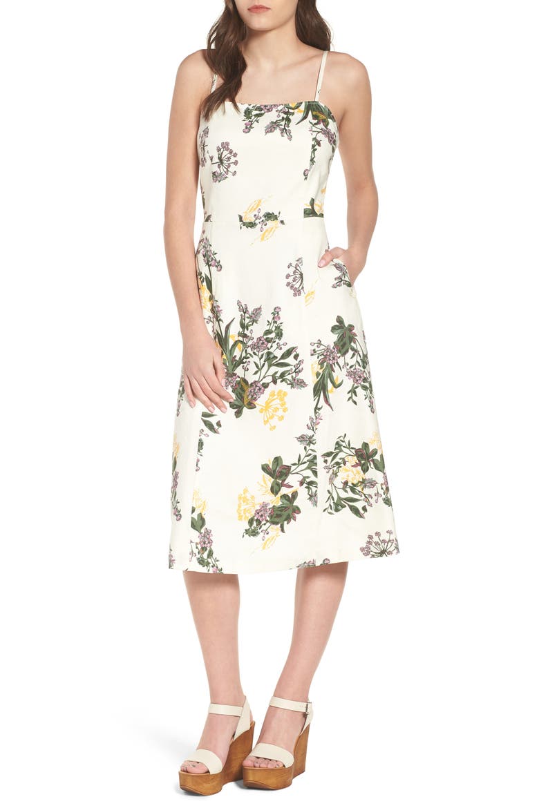 Floral Print Midi Dress, Main, color, IVORY GHOST FLORAL