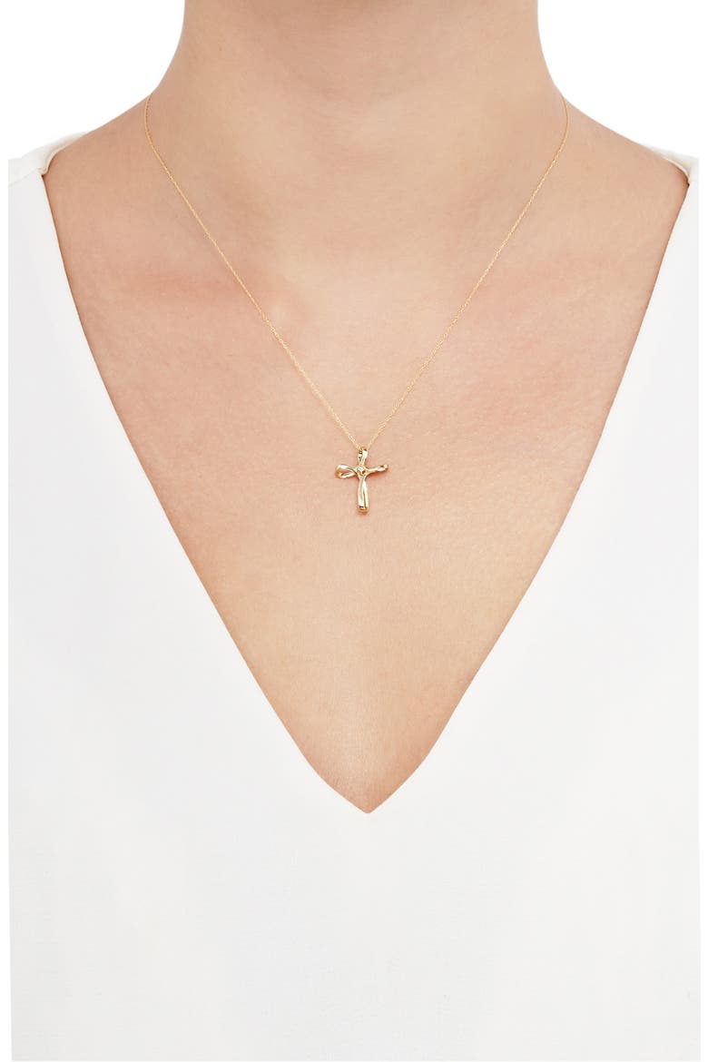 Diamond Ribbon Cross Pendant Necklace, Alternate, color, GOLD