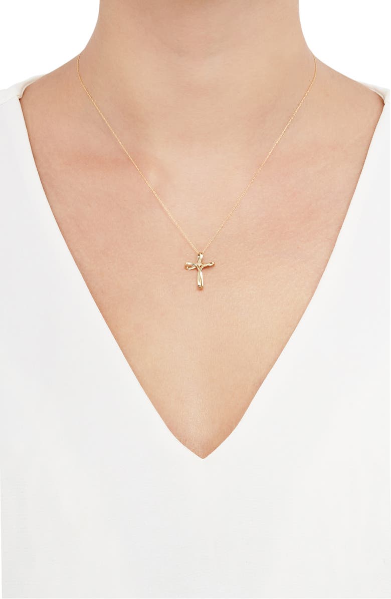 Frankie & Zoe Diamond Ribbon Cross Pendant Necklace, Alternate, color, Gold