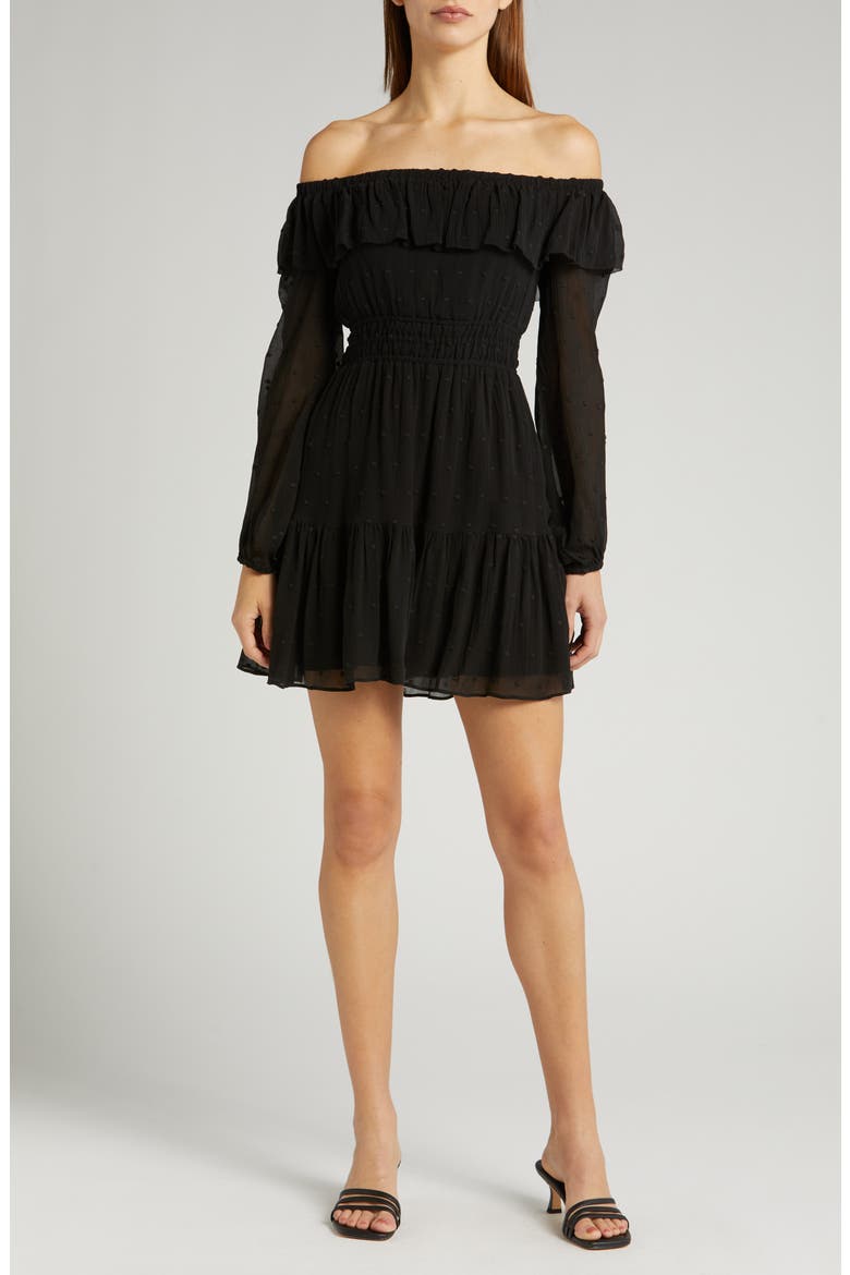 Seine Off the Shoulder Silk Dress, Main, color, BLACK