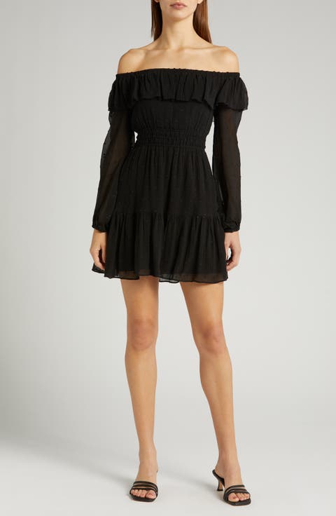 Seine Off the Shoulder Silk Dress