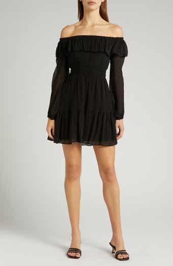 Seine Off the Shoulder Silk Dress