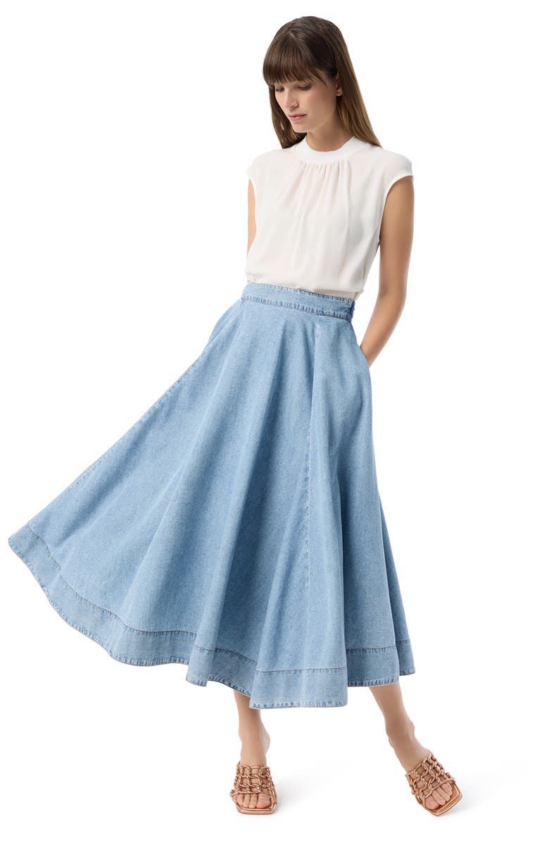 DO by Dee Ocleppo Sage Half Circle Chambray Denim Skirt, Alternate, color, Aero Wash