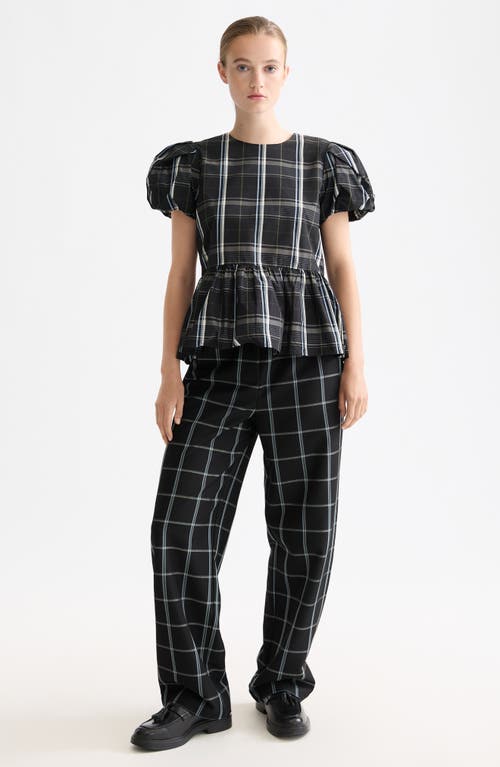 Scotch & Soda Check Taffeta Top In Black
