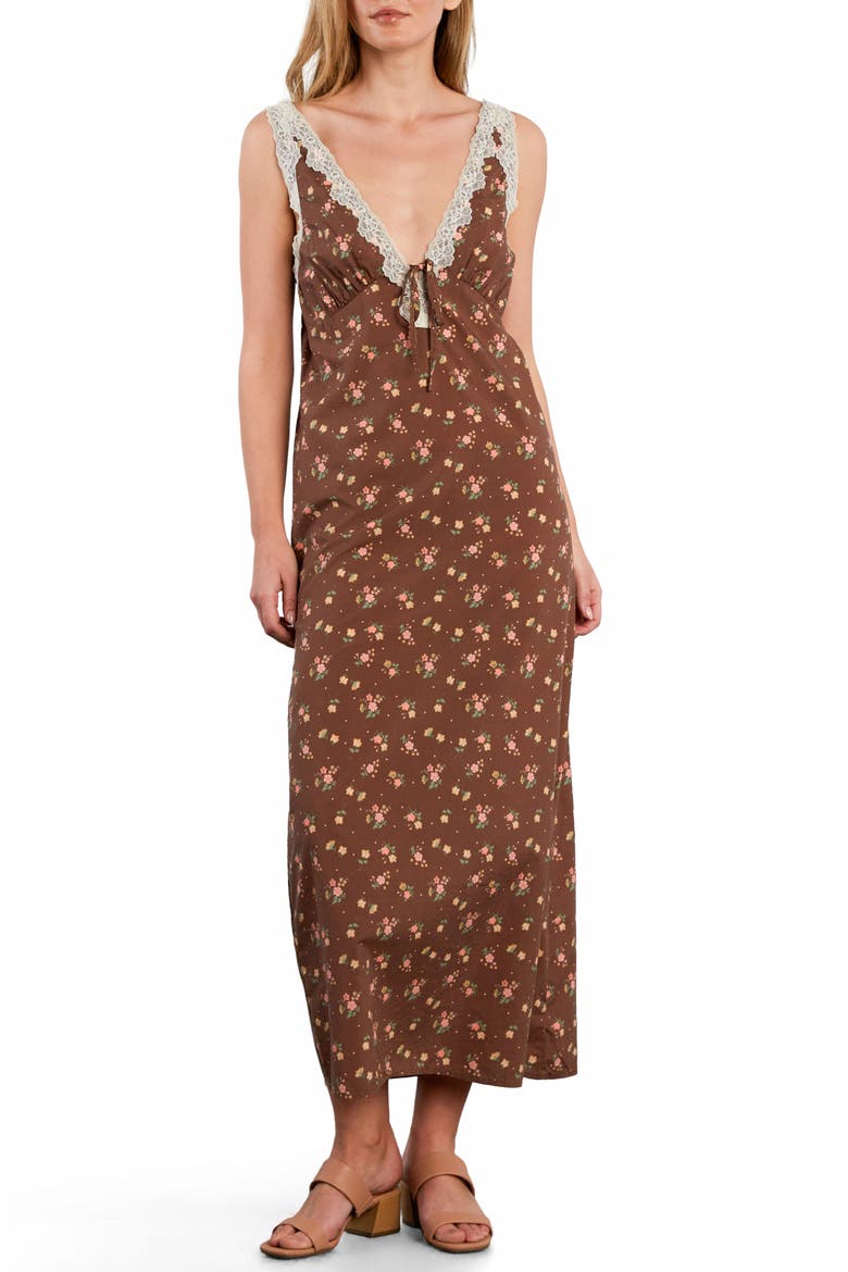Victorian Sunset Lace Trim Slip Midi Dress, Main, color, VINTAGE FLORAL