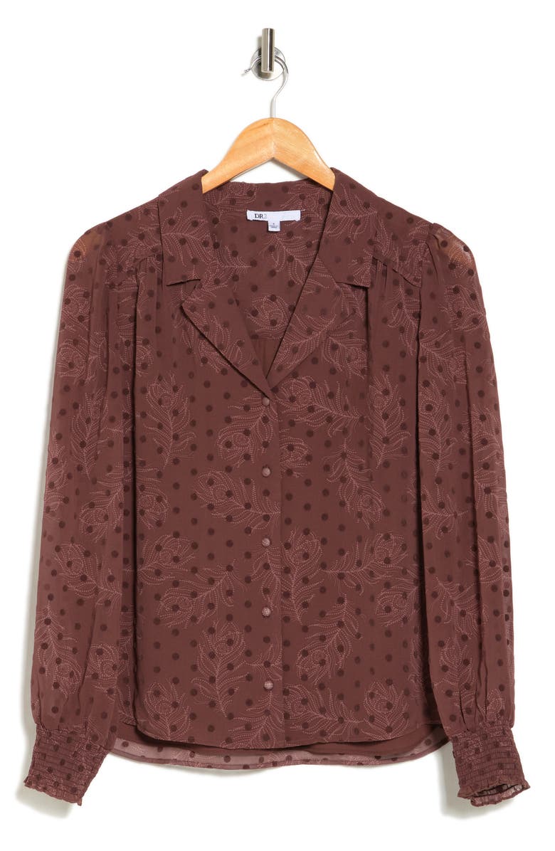 DR2 by Daniel Rainn Flocked Long Sleeve Button-Up Top, Alternate, color, O254 Aged Cabernet