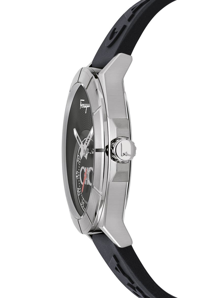 Salvatore Ferragamo Urban Silicon Strap Watch, 43mm, Alternate, color, BLACK/ SILVER
