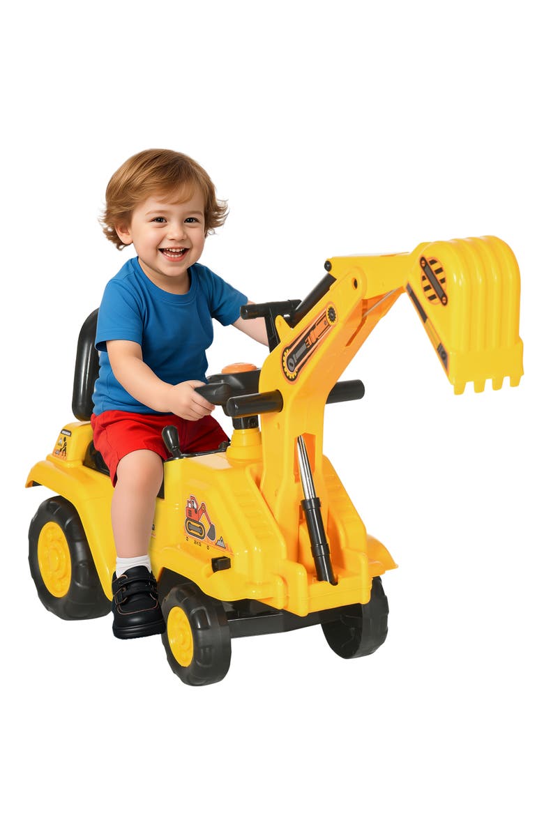 HOMCOM Kids Digger Ride-On with Horn & Storage, Main, color, Yellow