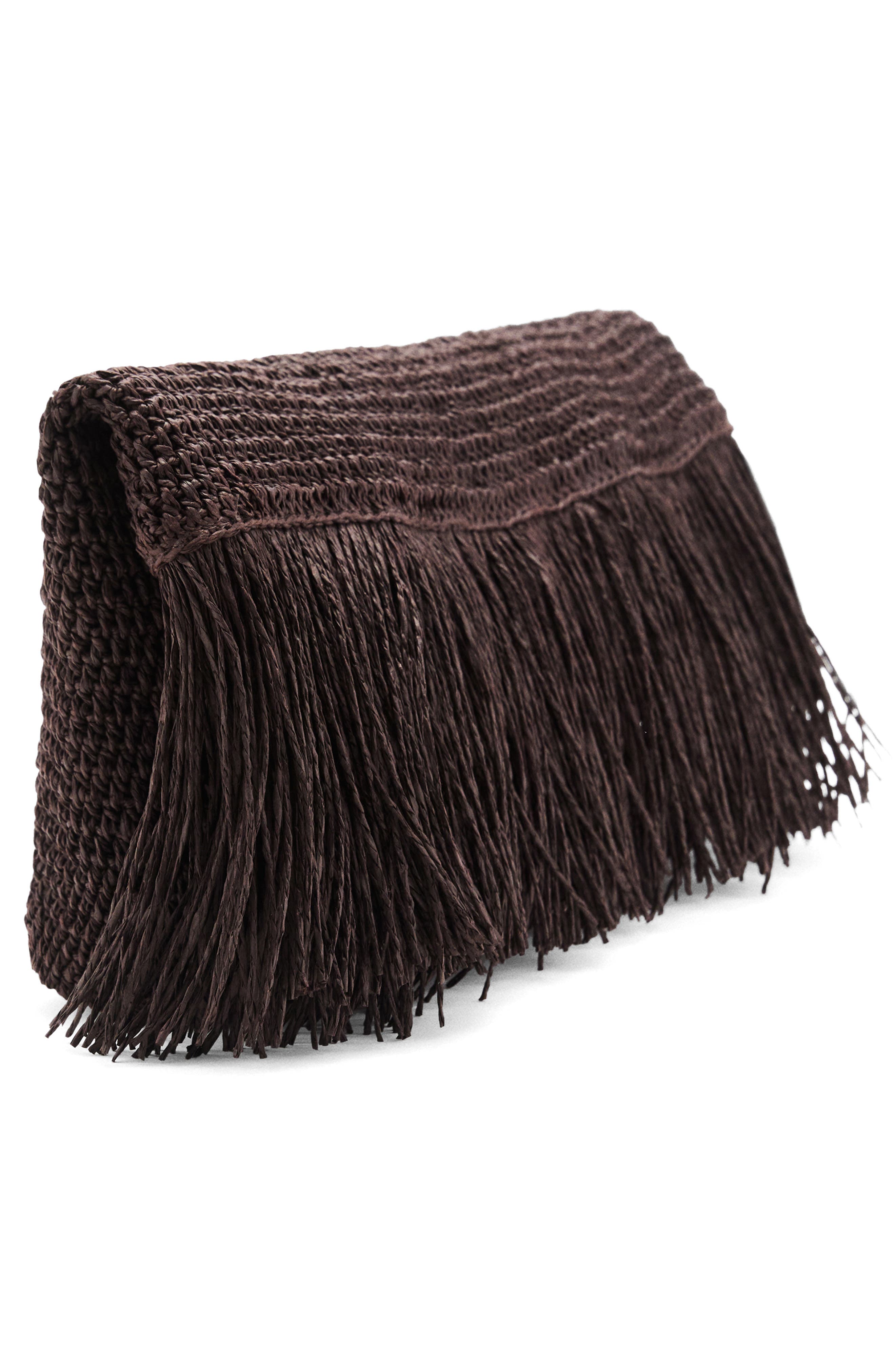 MANGO Natural Fiber Envelope Clutch with Fringe, Alternate, color, 