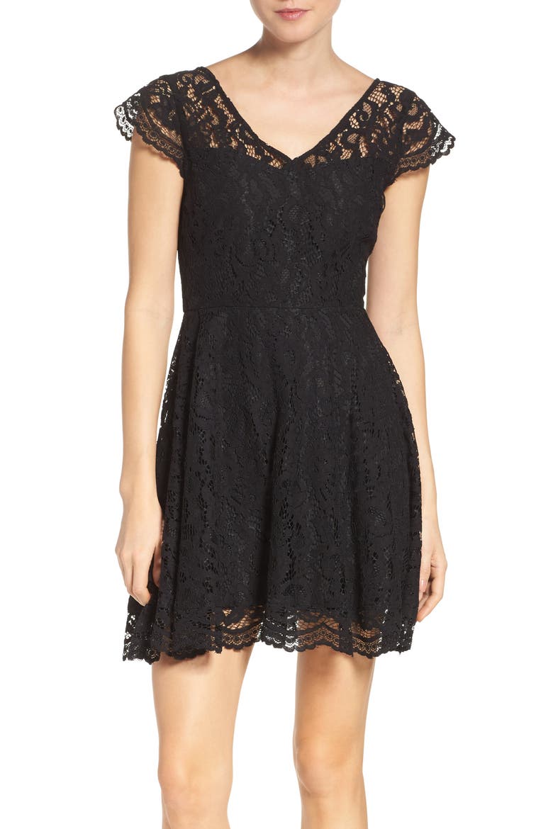 BB Dakota 'Reece' Lace Fit & Flare Dress, Main, color, BLACK