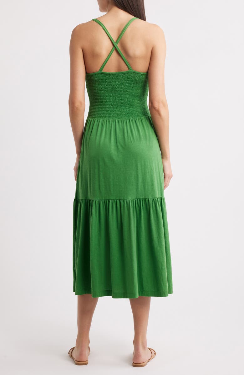 Nation LTD Penelope Smocked Tiered Pima Cotton Midi Sundress, Alternate, color, Green Lawn